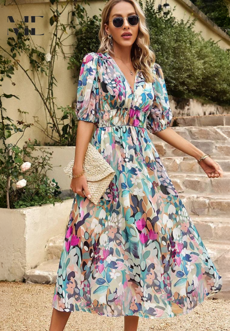 Yolanda | Floral Puff Sleeve Mini Dress Summer Occasion