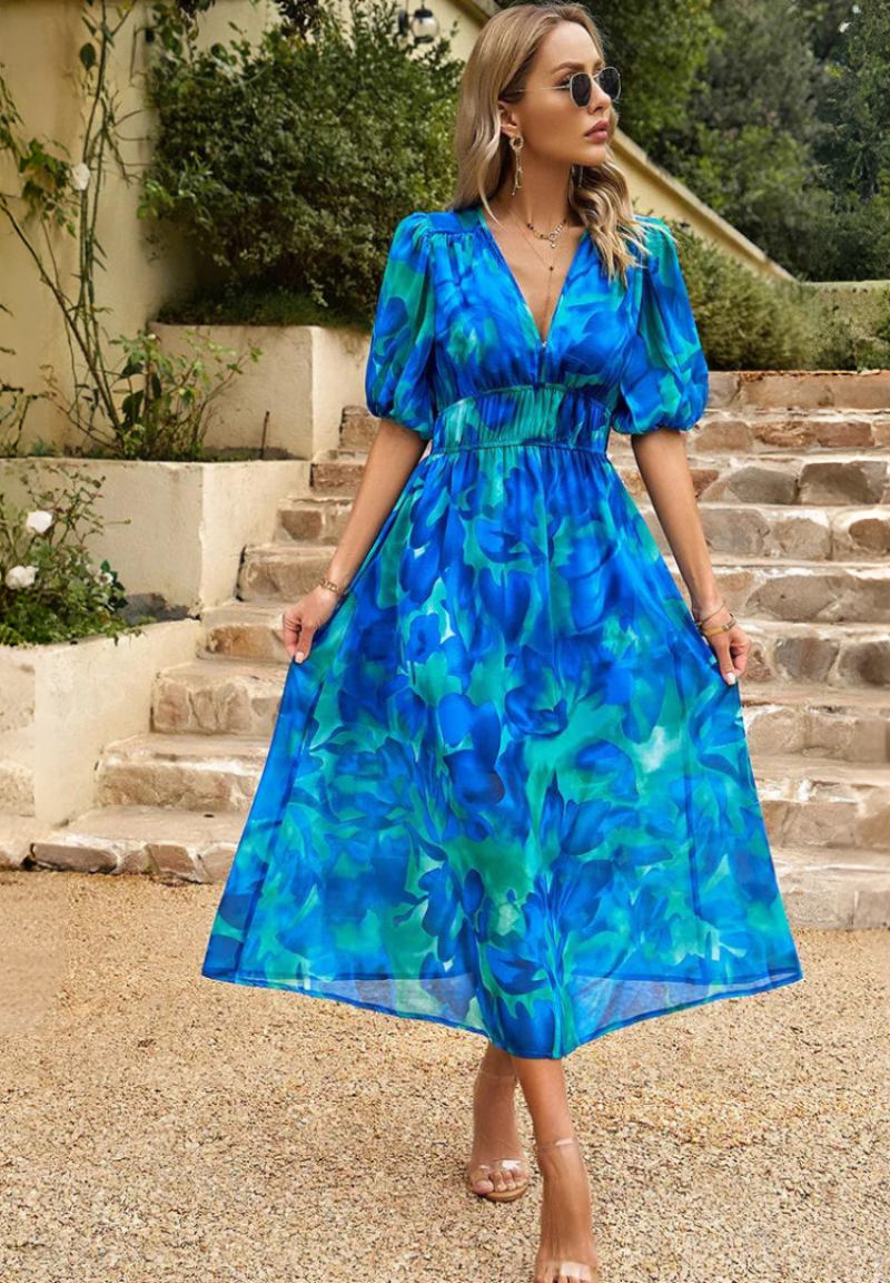 Yolanda | Floral Puff Sleeve Mini Dress Summer Occasion