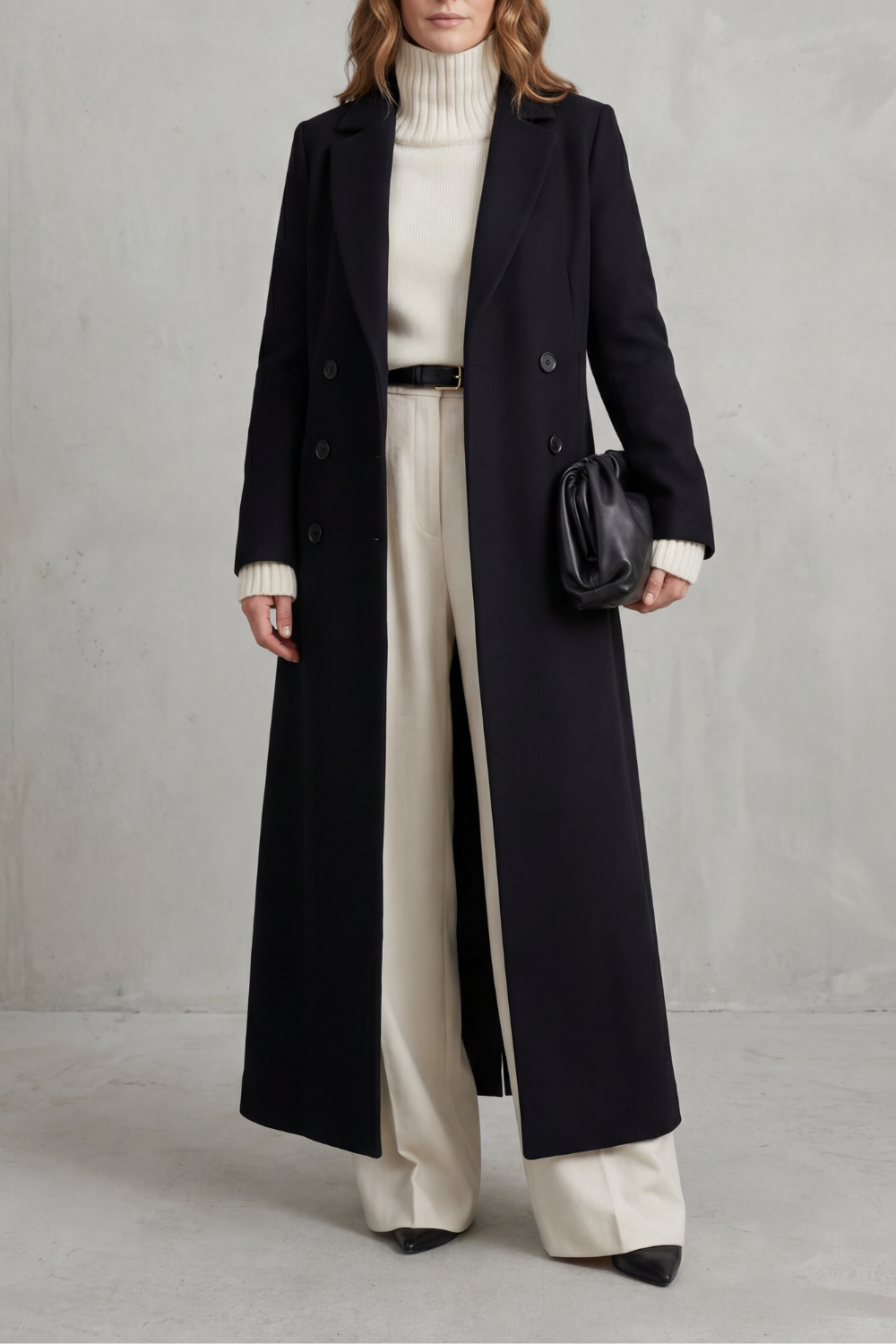 Odette | Longline Pink Camel Wool Coat For Winter Elegance — Black
