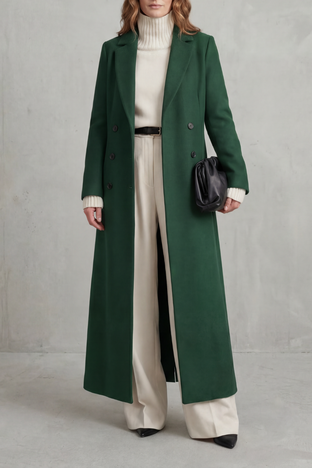 Odette | Longline Pink Camel Wool Coat For Winter Elegance — Green