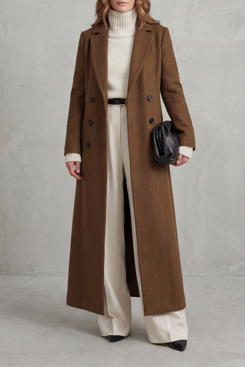 Odette | Longline Pink Camel Wool Coat For Winter Elegance — Brown