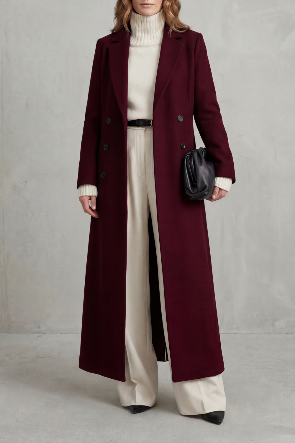 Odette | Longline Pink Camel Wool Coat For Winter Elegance — Wine red