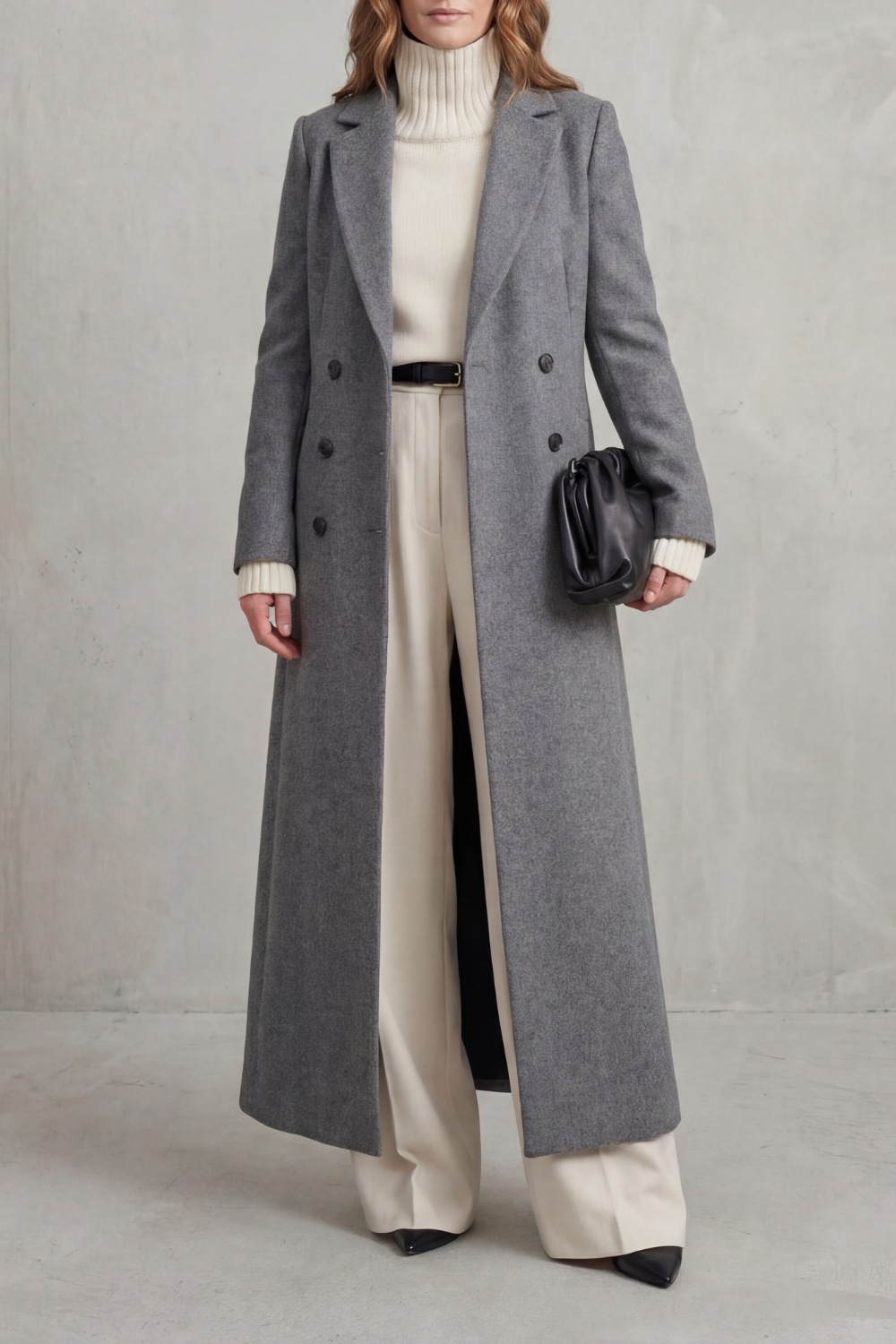 Odette | Longline Pink Camel Wool Coat For Winter Elegance — Gray