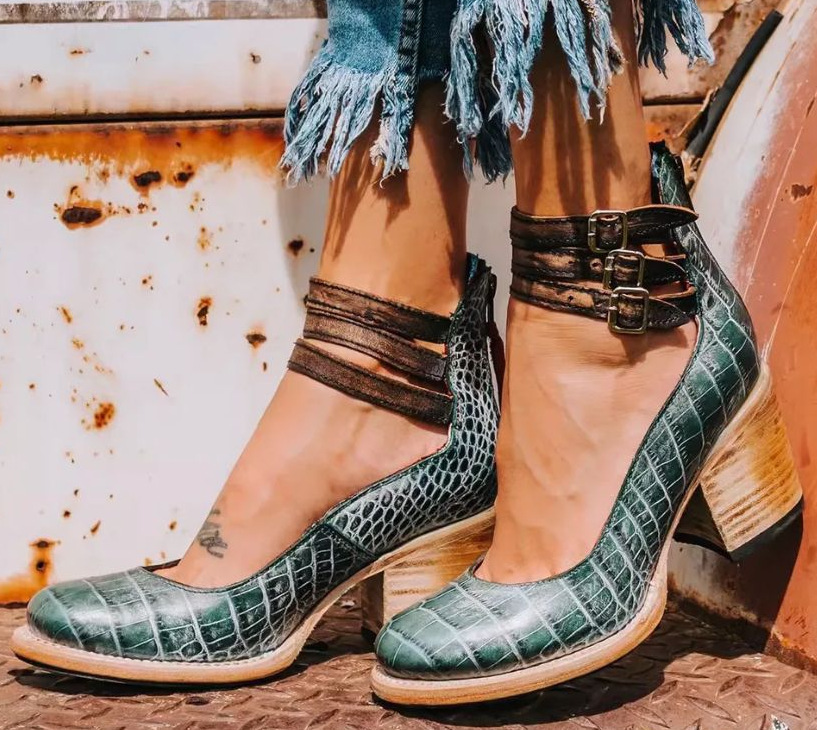 Ophelia | Blue Strappy Heels Vintage Ankle Strap Sandals