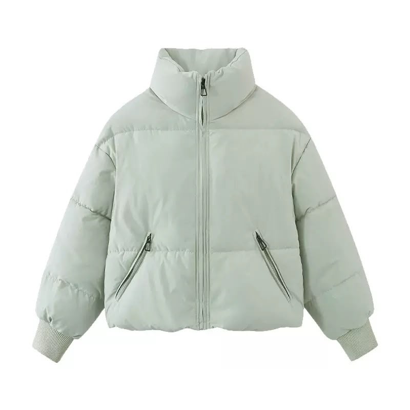 Elodie | Cropped Oversized Puffer Jacket With Hood — Light Green