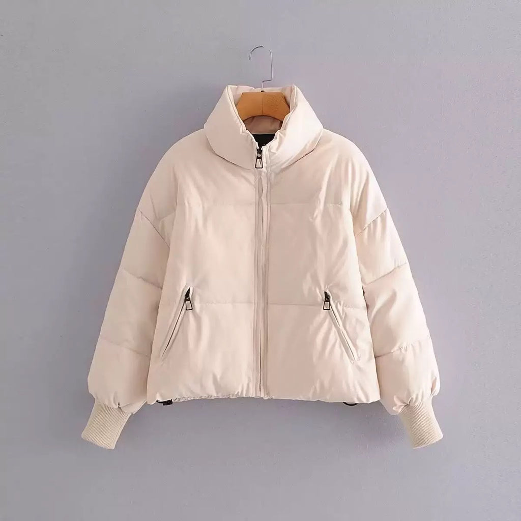 Elodie | Cropped Oversized Puffer Jacket With Hood — Beige