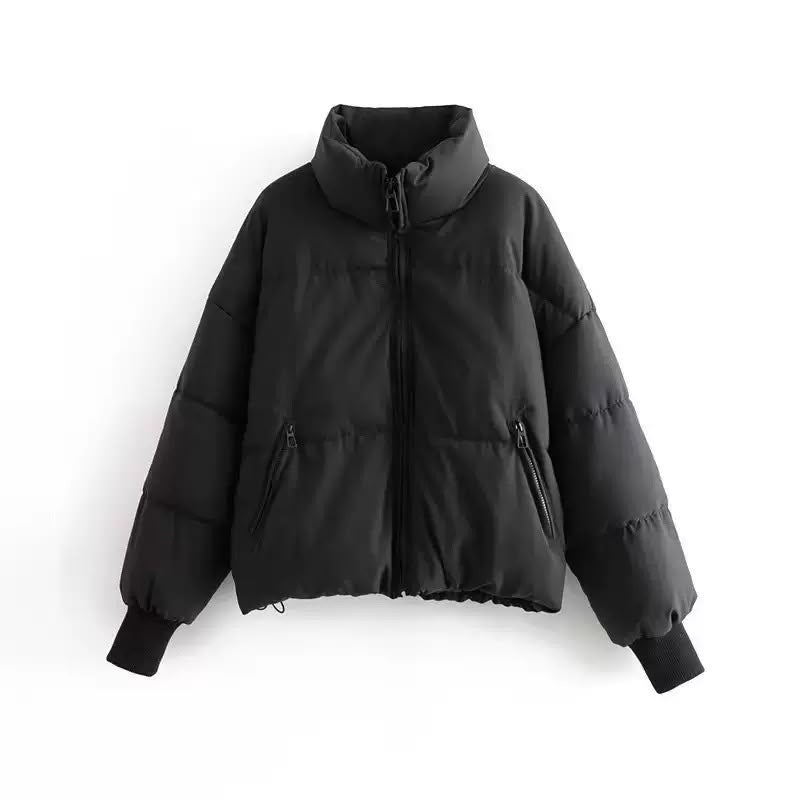Elodie | Cropped Oversized Puffer Jacket With Hood — Black