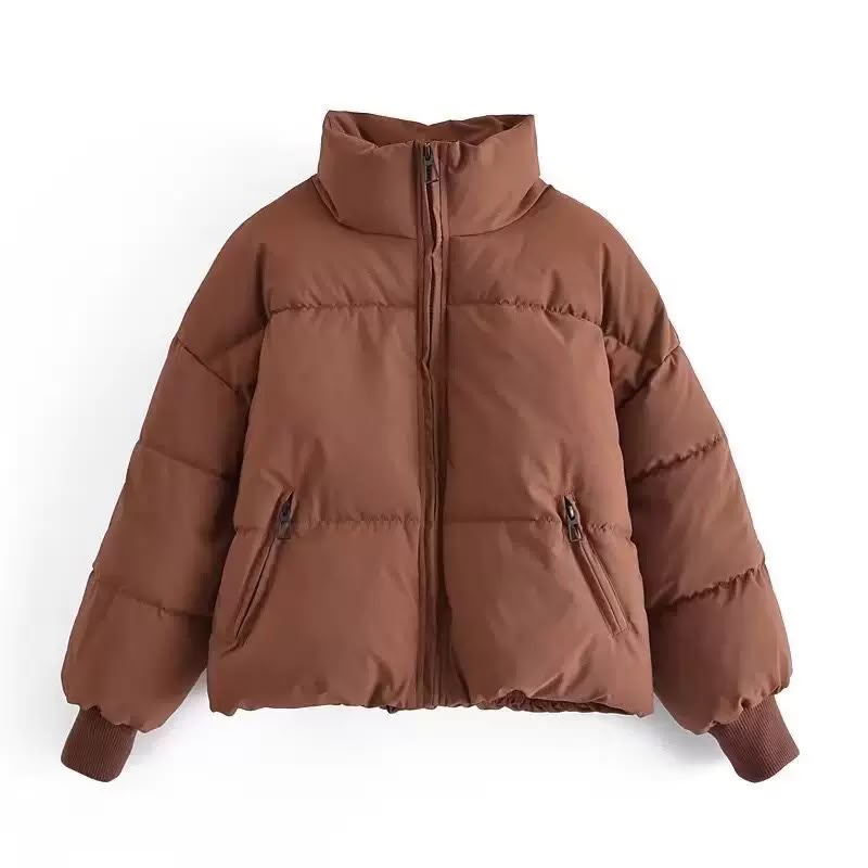 Elodie | Cropped Oversized Puffer Jacket With Hood — Brown