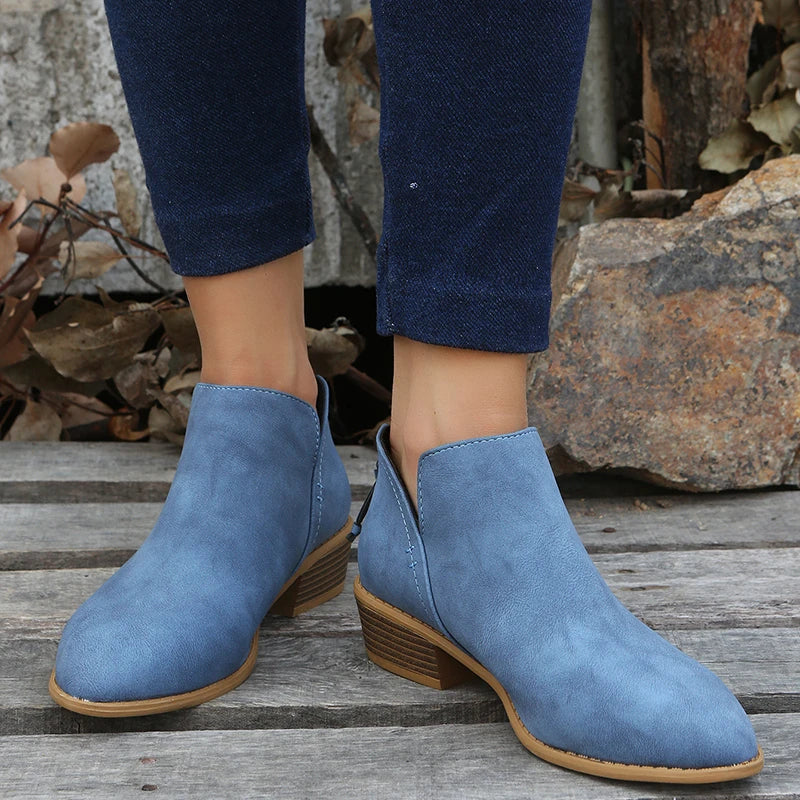 Dominique | Chunky Black Block Heeled Ankle Boots For Women