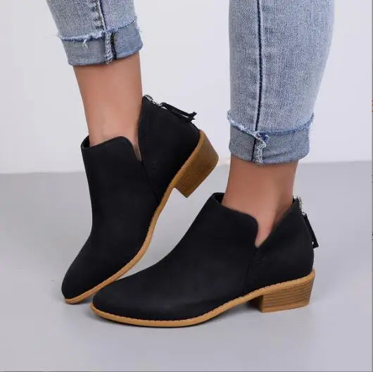 Dominique | Chunky Black Block Heeled Ankle Boots For Women — Black
