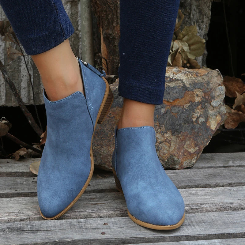 Dominique | Chunky Black Block Heeled Ankle Boots For Women