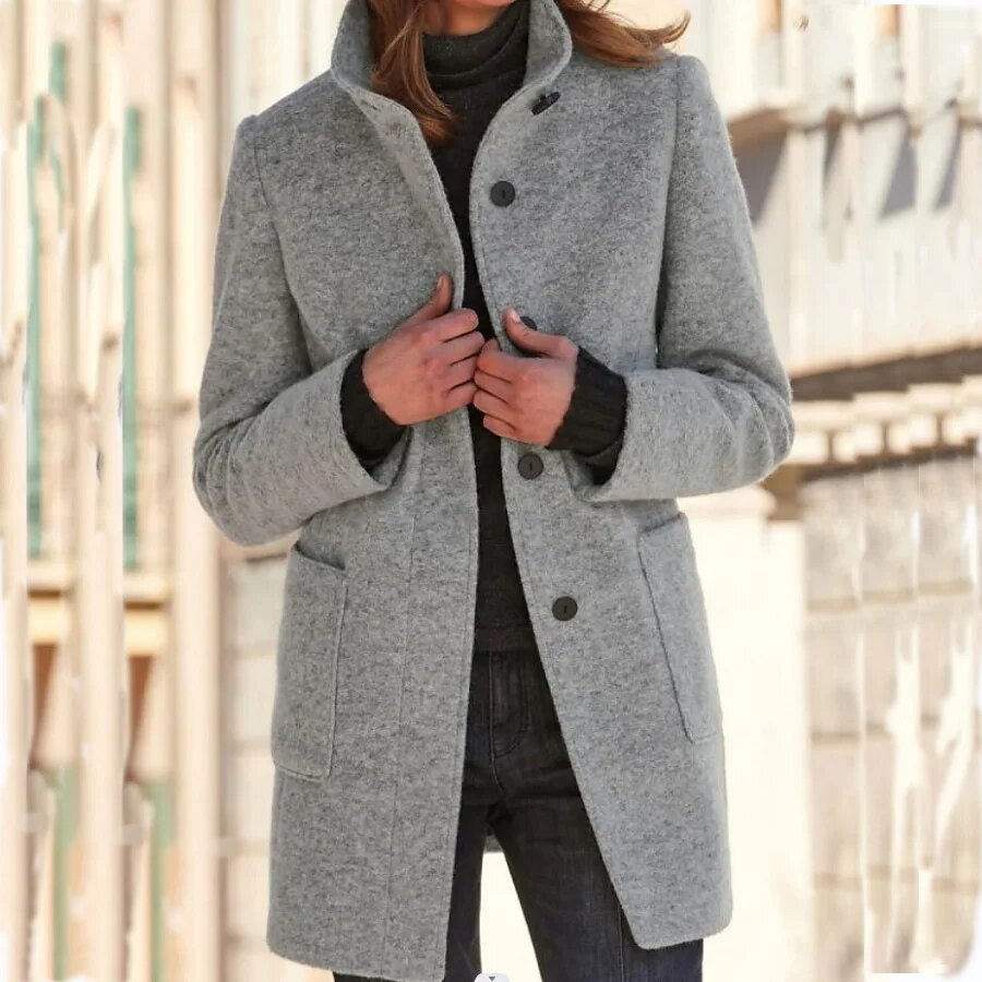Faustine | Pink Cream Camel Brown Wool Coat with Hood — Grey