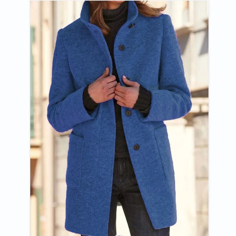Faustine | Pink Cream Camel Brown Wool Coat with Hood — Dark blue