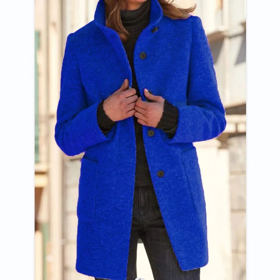 Faustine | Pink Cream Camel Brown Wool Coat with Hood — Royal blue