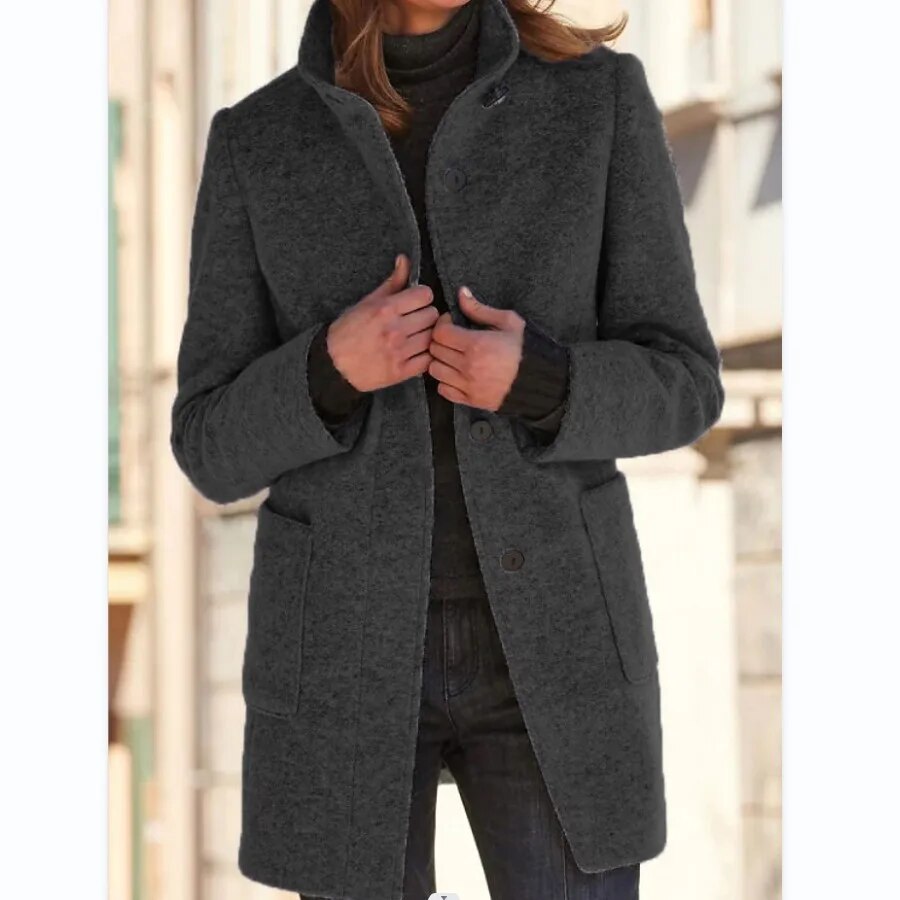 Faustine | Pink Cream Camel Brown Wool Coat with Hood — Dark grey