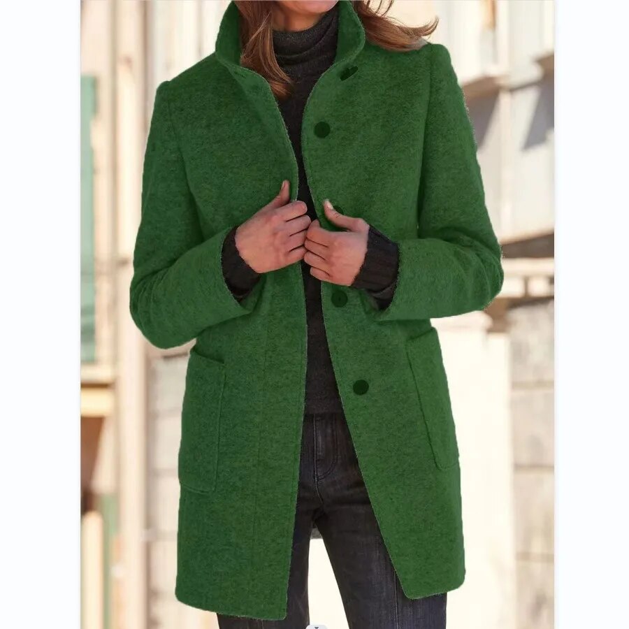 Faustine | Pink Cream Camel Brown Wool Coat with Hood — Green
