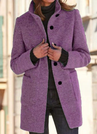 Faustine | Pink Cream Camel Brown Wool Coat with Hood — Purple