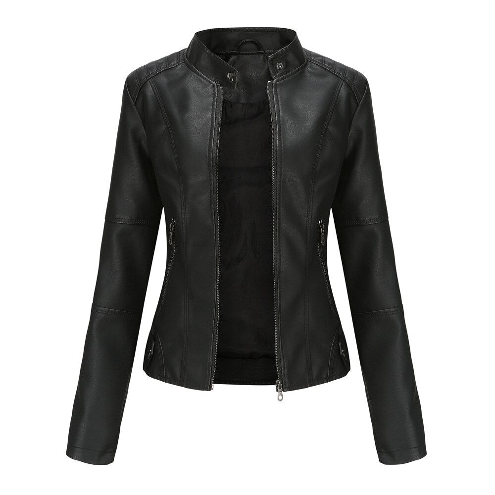 Clemence | Faux Leather Biker Jacket Fur Collar Motorcycle — Black