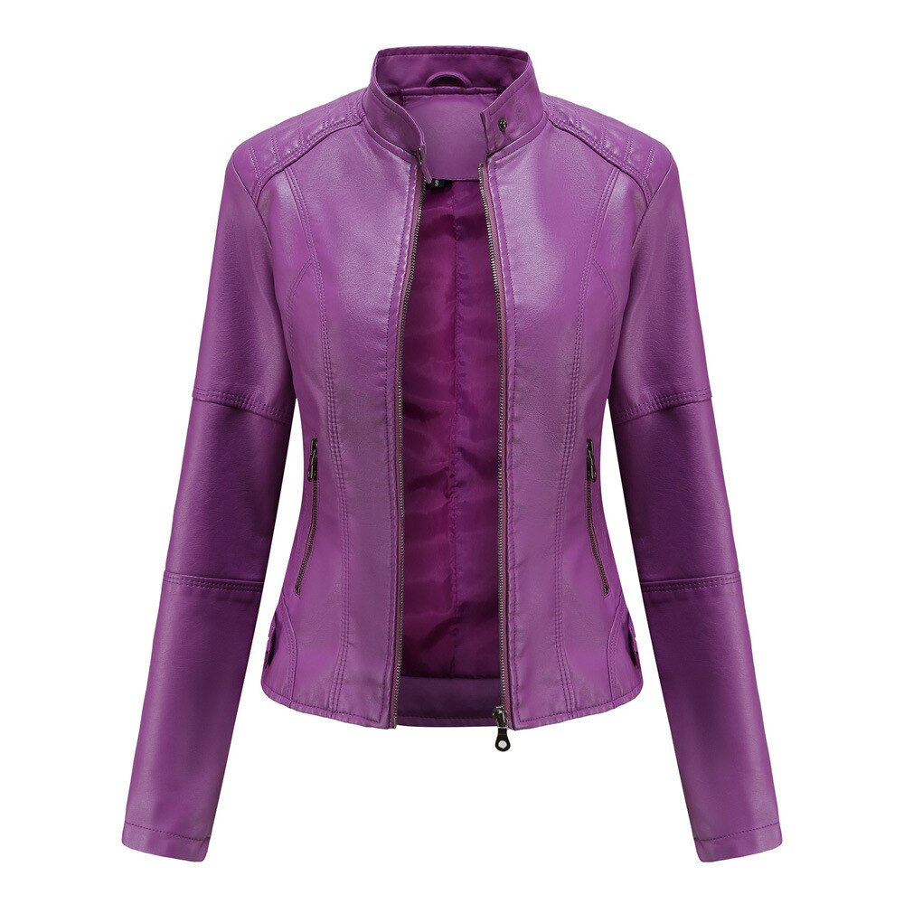 Clemence | Faux Leather Biker Jacket Fur Collar Motorcycle — Purple