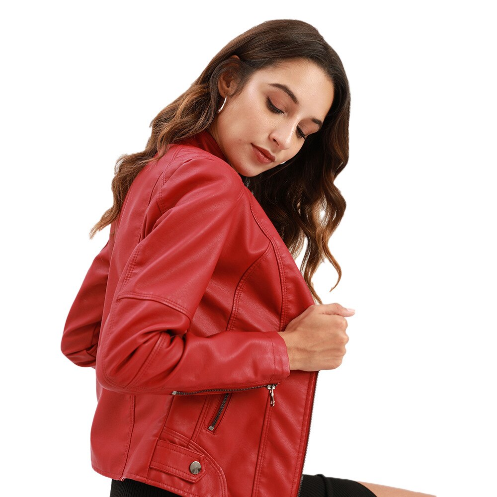Clemence | Faux Leather Biker Jacket Fur Collar Motorcycle — Wine