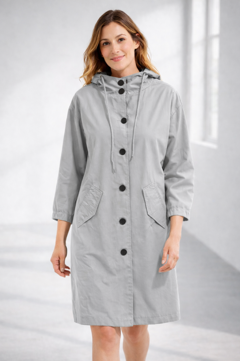 Mathilde | Longline Black Wool Hooded Winter Puffer Coat Fur — Grey