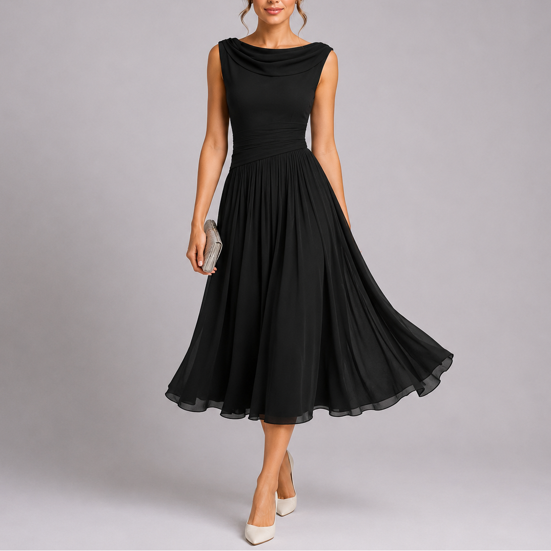 Honorine | Elegant Draped Pleated Midi Dresses For Women