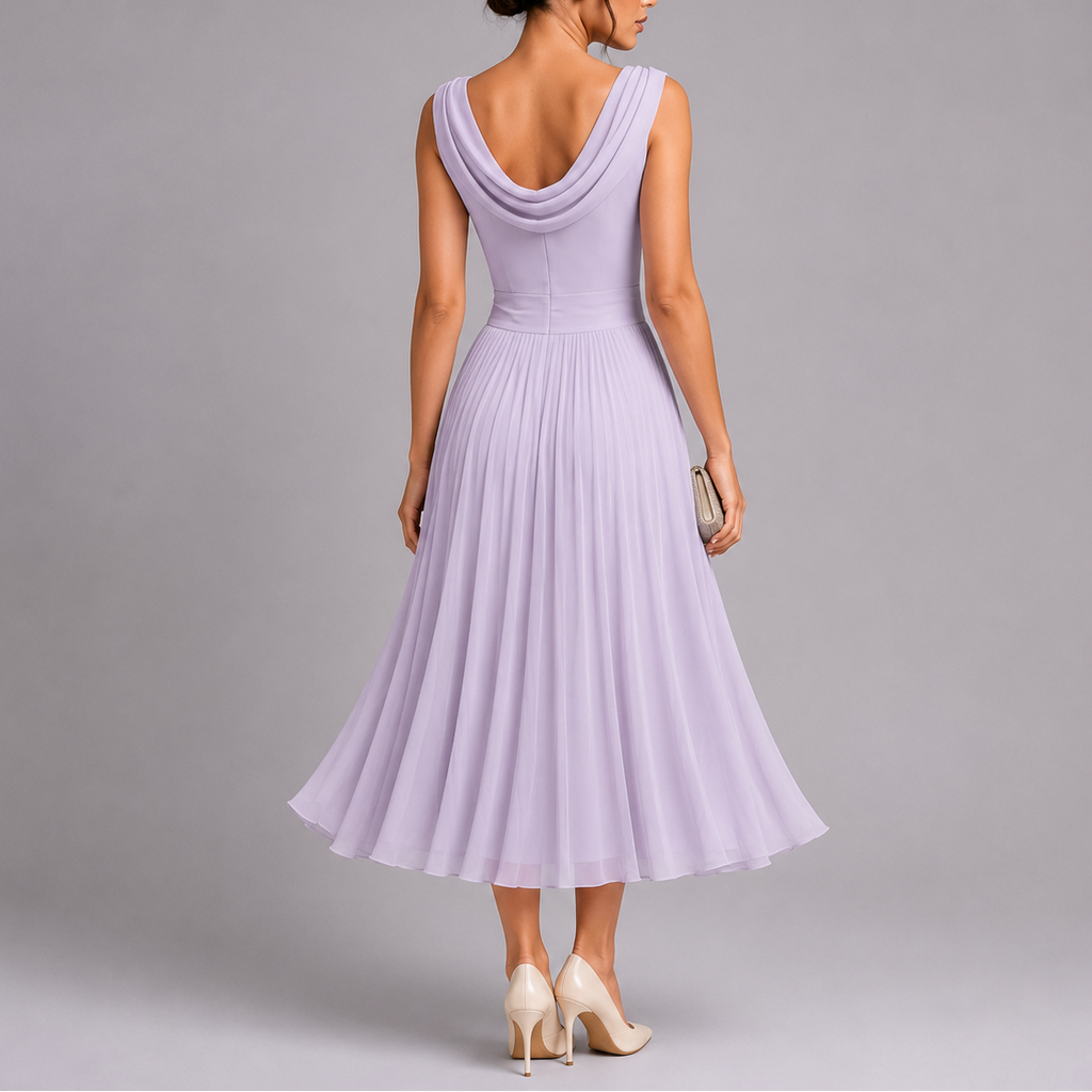 Honorine | Elegant Draped Pleated Midi Dresses For Women
