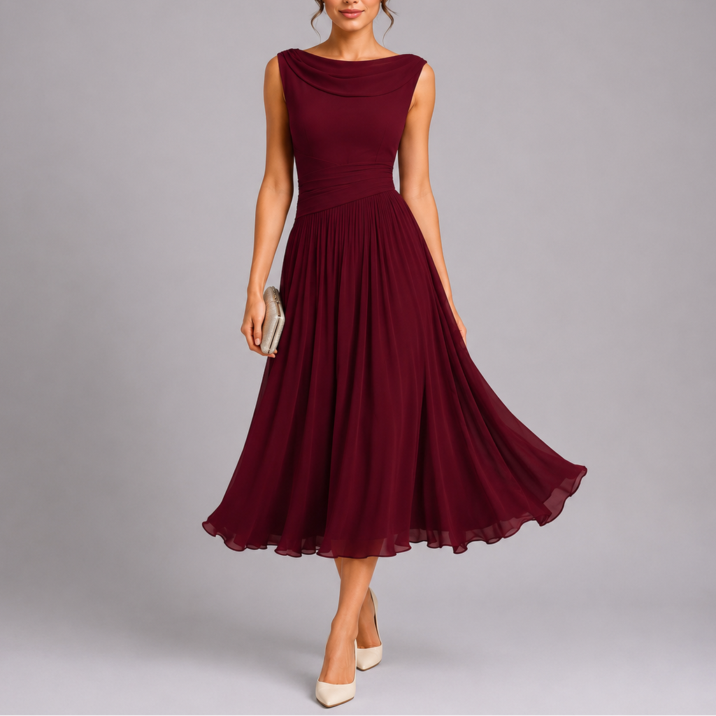 Honorine | Elegant Draped Pleated Midi Dresses For Women