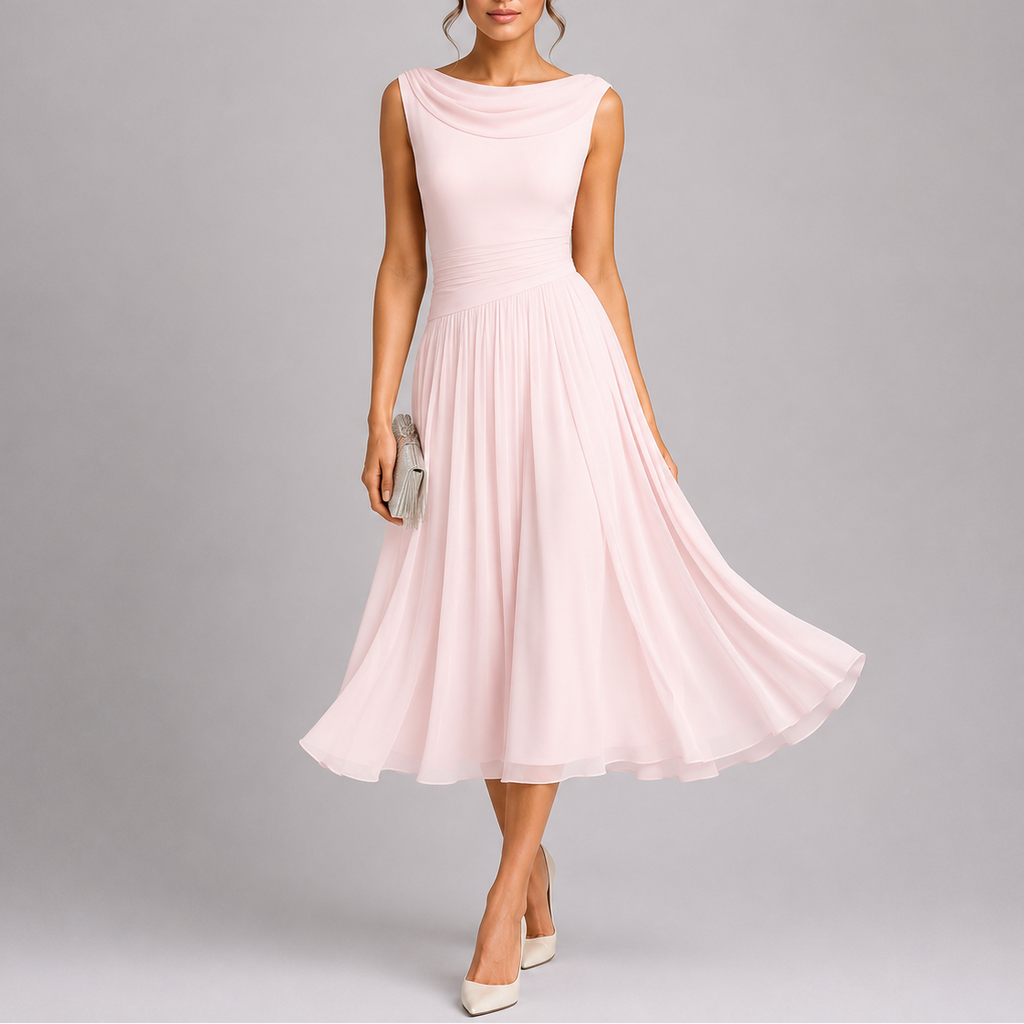 Honorine | Elegant Draped Pleated Midi Dresses For Women
