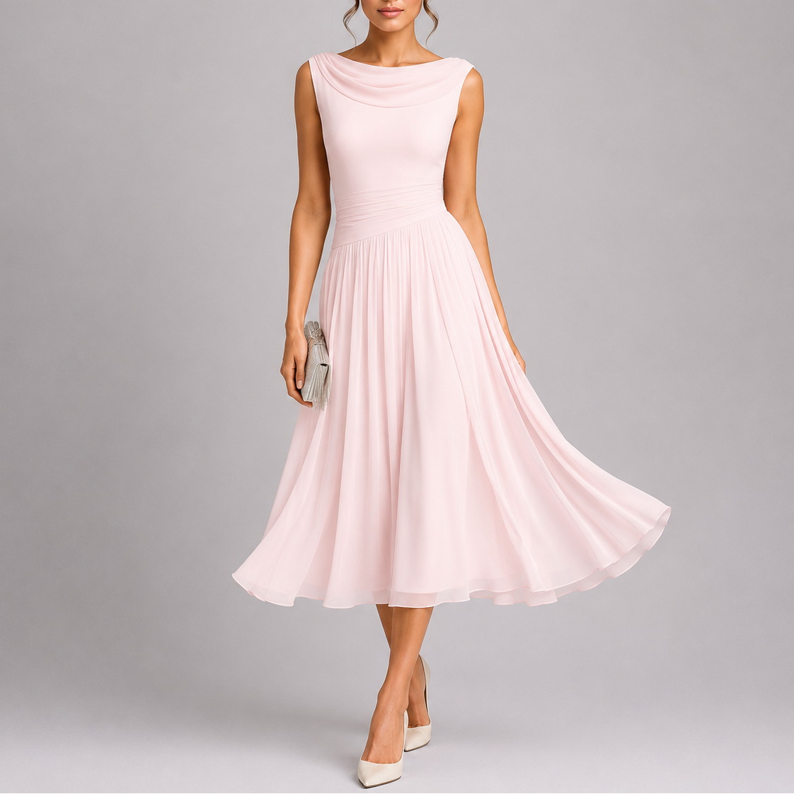 Honorine | Elegant Draped Pleated Midi Dresses For Women