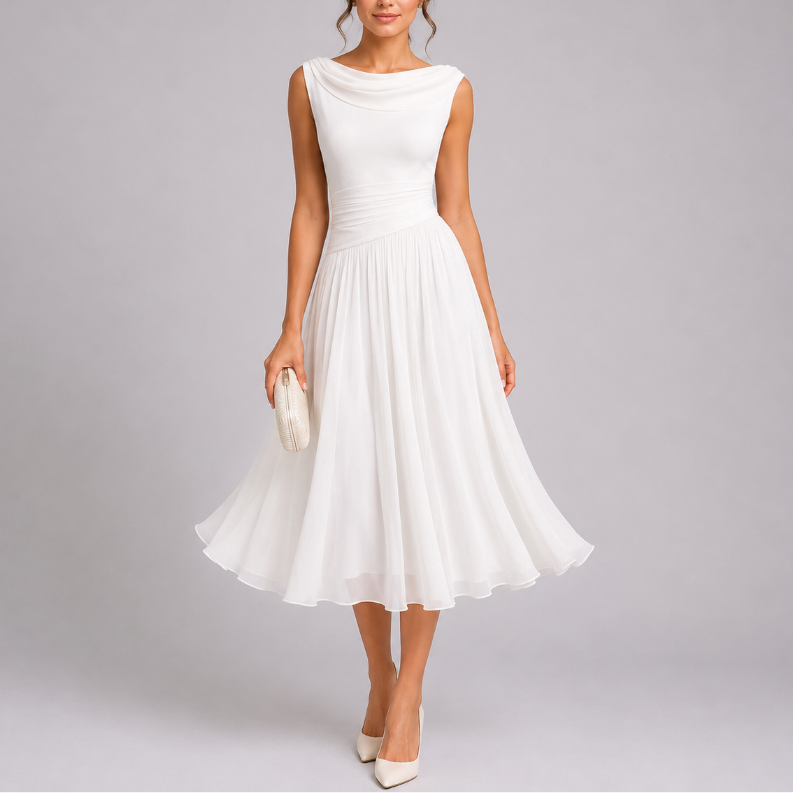 Honorine | Elegant Draped Pleated Midi Dresses For Women
