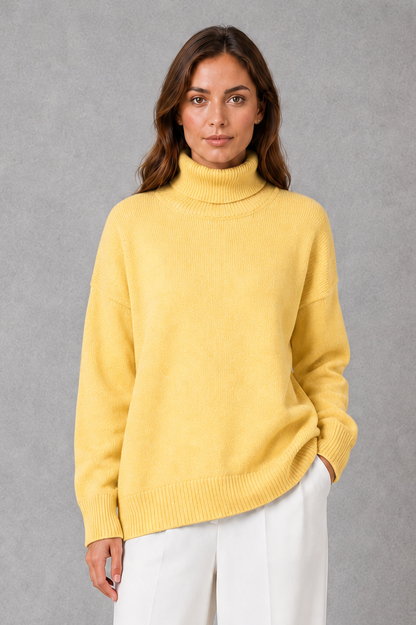 Rosanna | High Neck Turtleneck Knit Jumper Sweater V Relaxed — Yellow