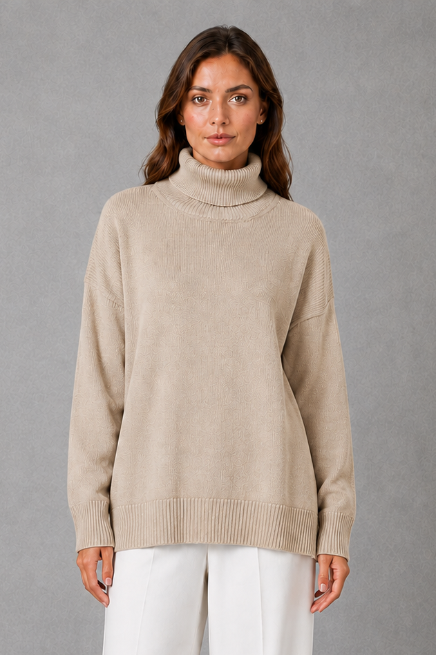 Rosanna | High Neck Turtleneck Knit Jumper Sweater V Relaxed — Light Brown