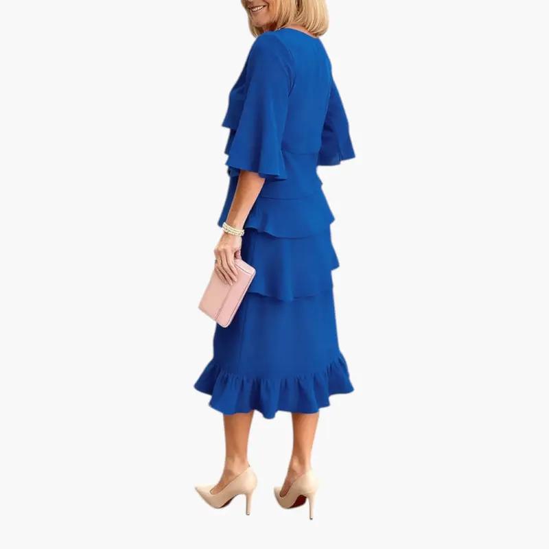 Odette | Long Sleeve Wedding Guest Midi Dress With Ruffle Detail