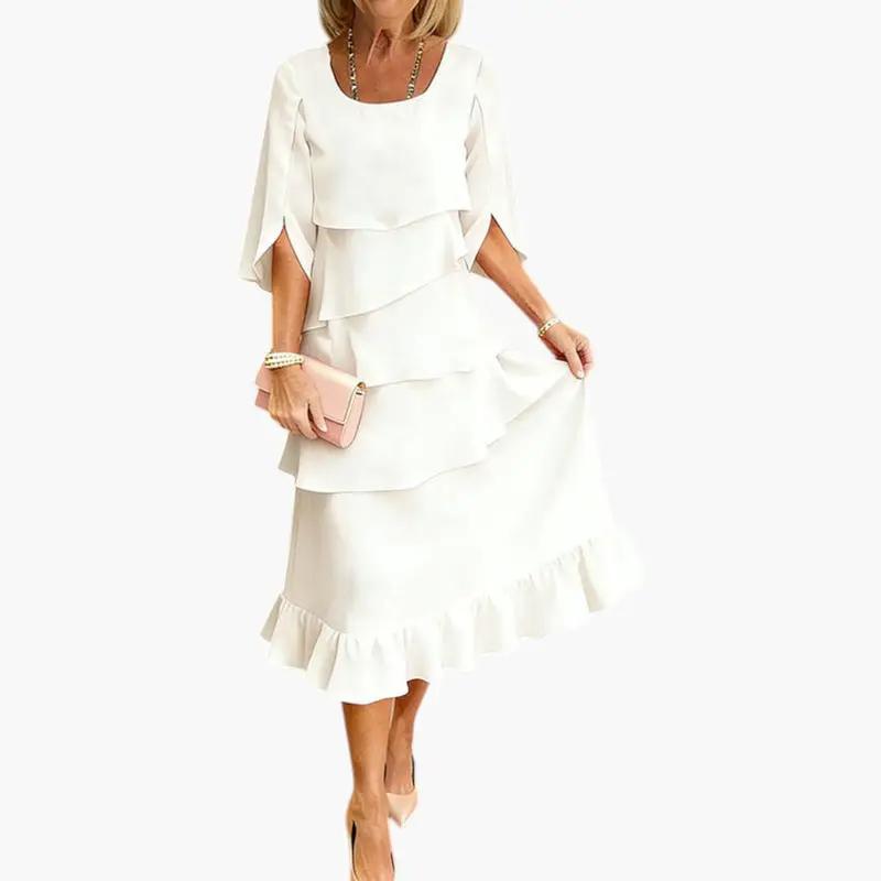 Odette | Long Sleeve Wedding Guest Midi Dress With Ruffle Detail