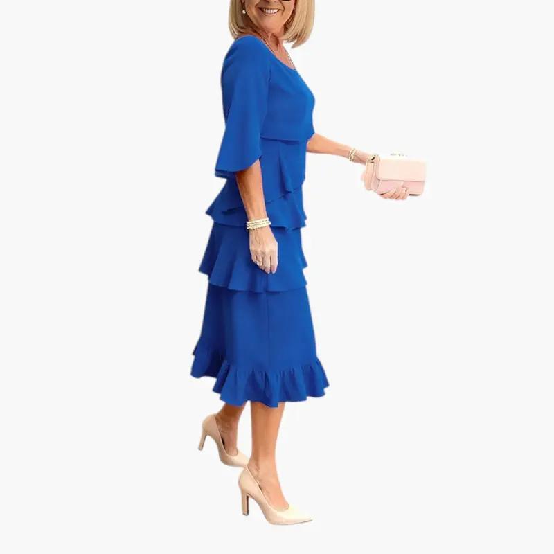 Odette | Long Sleeve Wedding Guest Midi Dress With Ruffle Detail