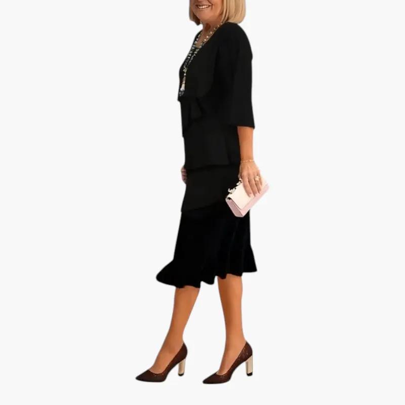 Odette | Long Sleeve Wedding Guest Midi Dress With Ruffle Detail