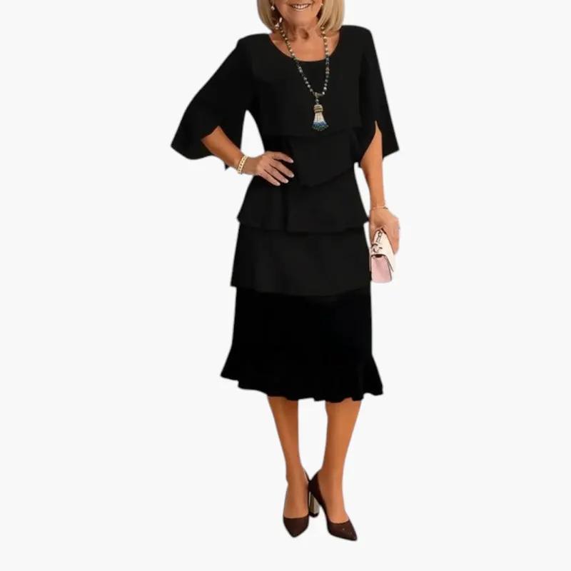 Odette | Long Sleeve Wedding Guest Midi Dress With Ruffle Detail