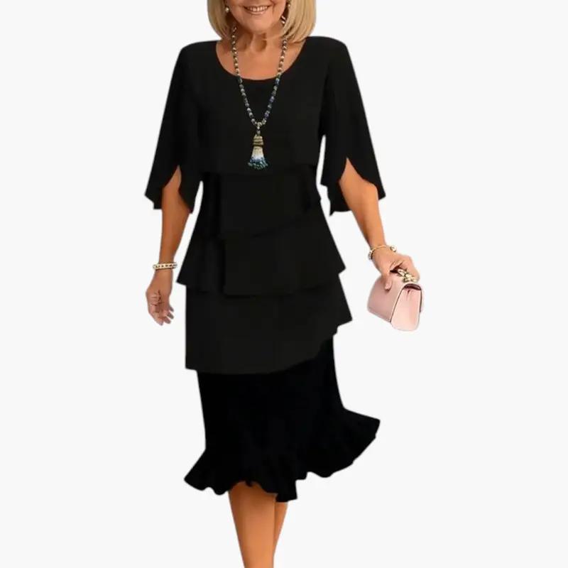 Odette | Long Sleeve Wedding Guest Midi Dress With Ruffle Detail