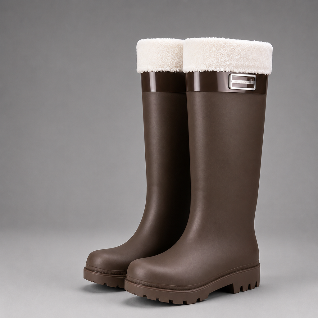 Henriette | Warm Waterproof Winter Snow Boots Fleece Lined — Brown Cotton