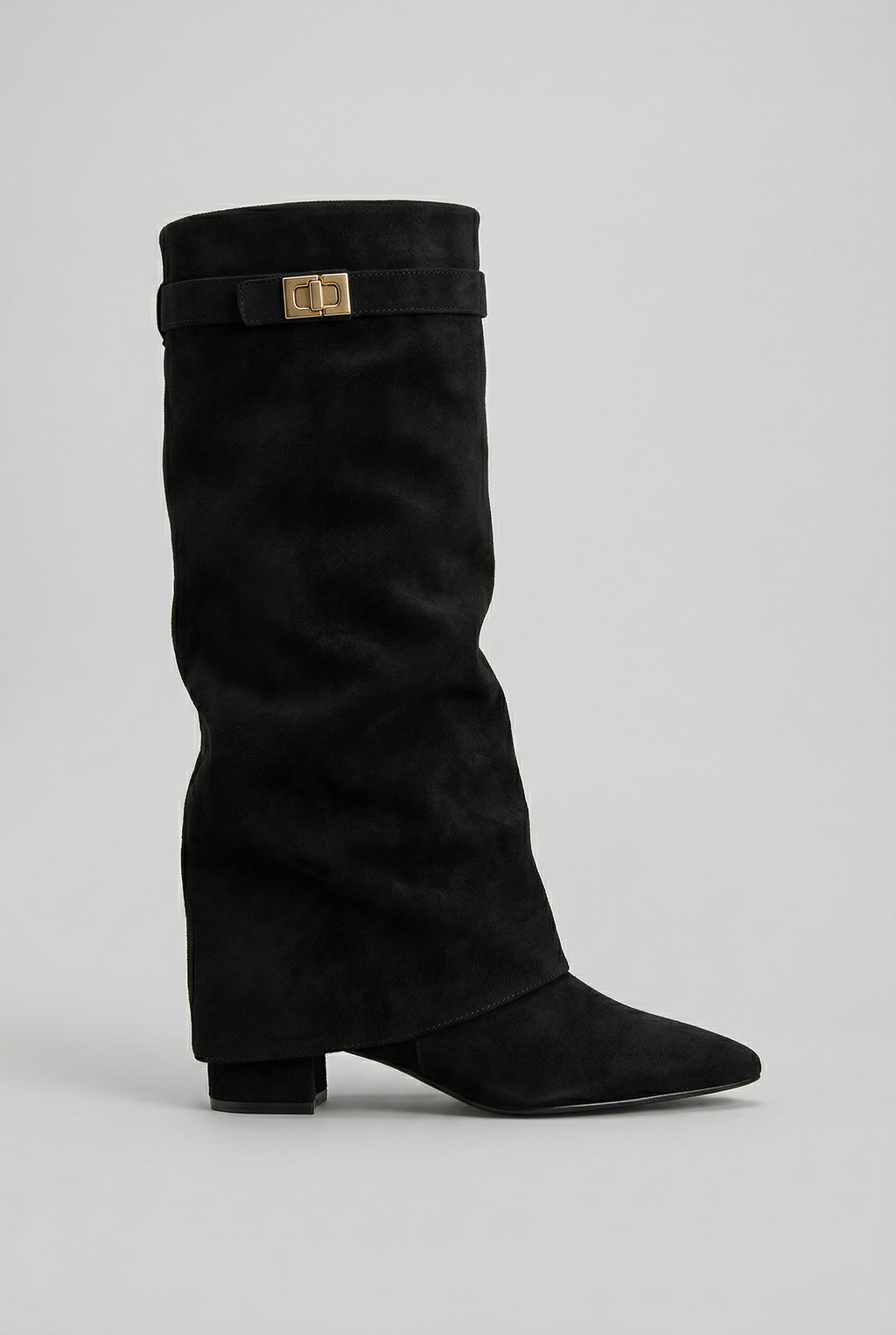 Celeste | Black Suede Leather Knee High Block Heel Boots — Black (Suede Look)