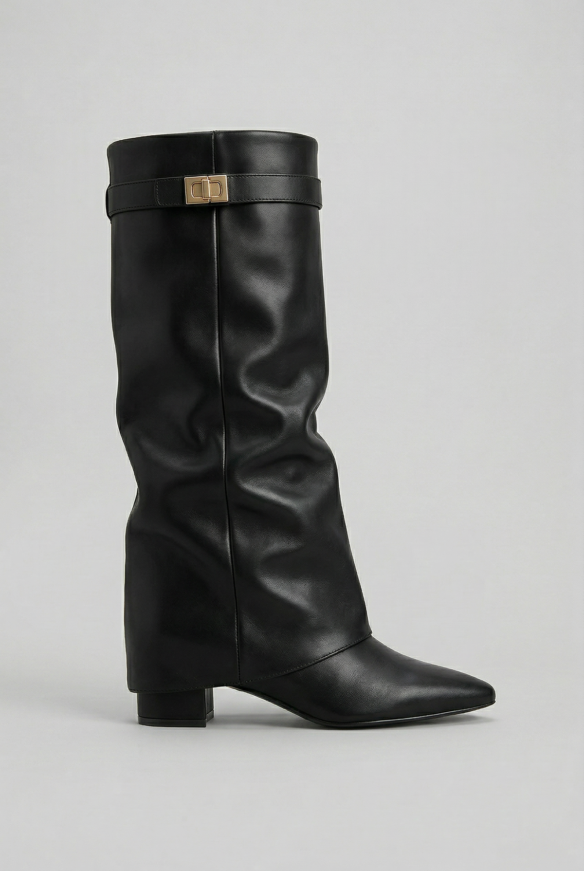 Celeste | Black Suede Leather Knee High Block Heel Boots — Black (Leather Look)
