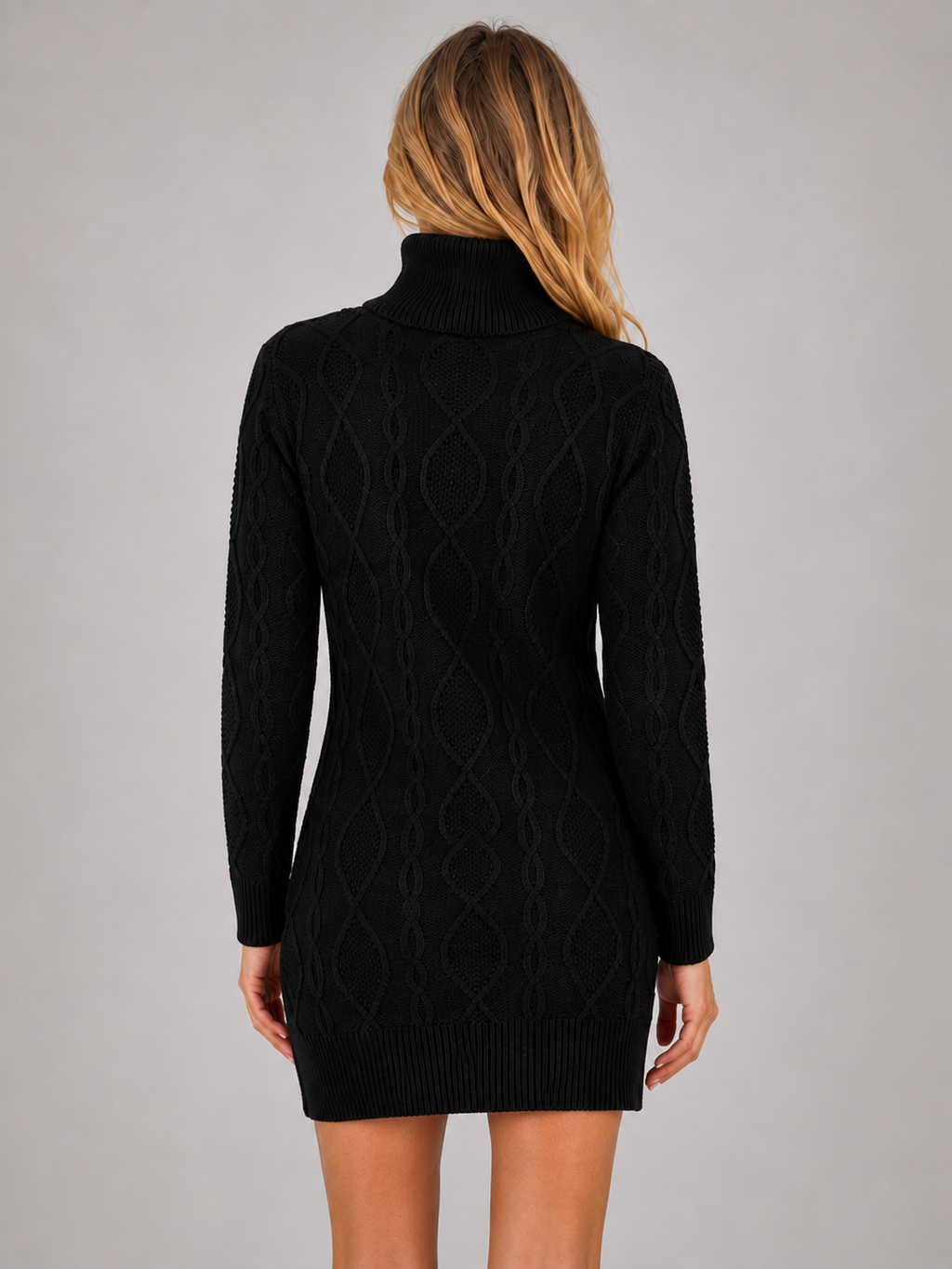 Evangeline | Cable Knit Roll Neck Long Sleeve Mini Jumper Dress