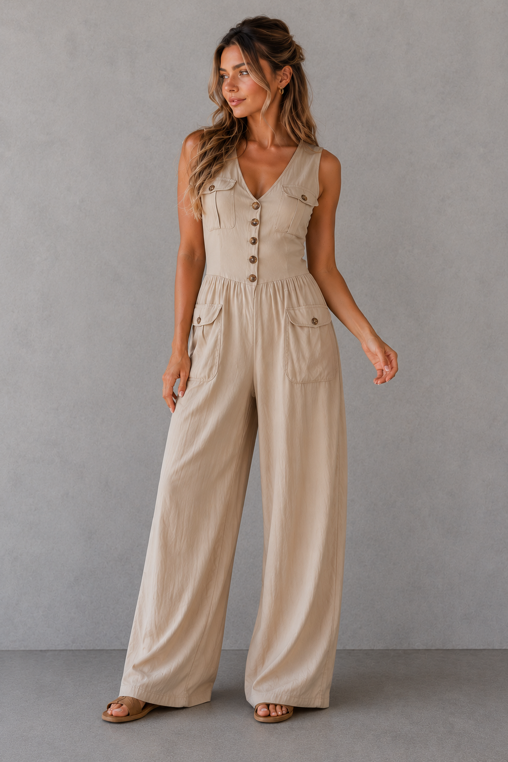 Cordelia | Wide Leg Casual Jumpsuit With Pockets