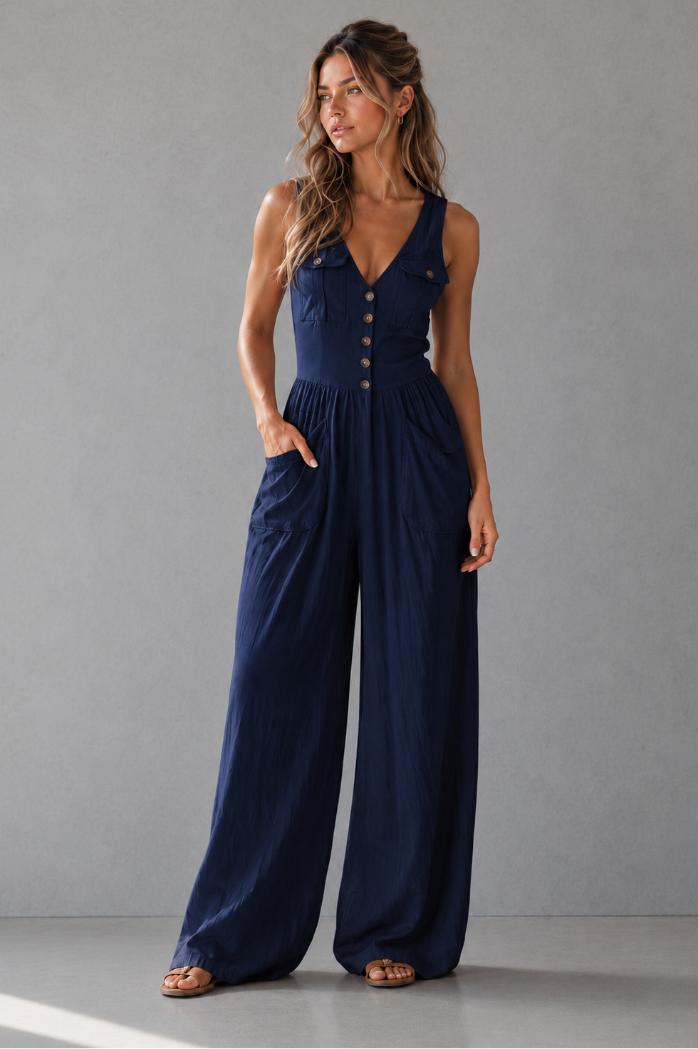 Cordelia | Wide Leg Casual Jumpsuit With Pockets
