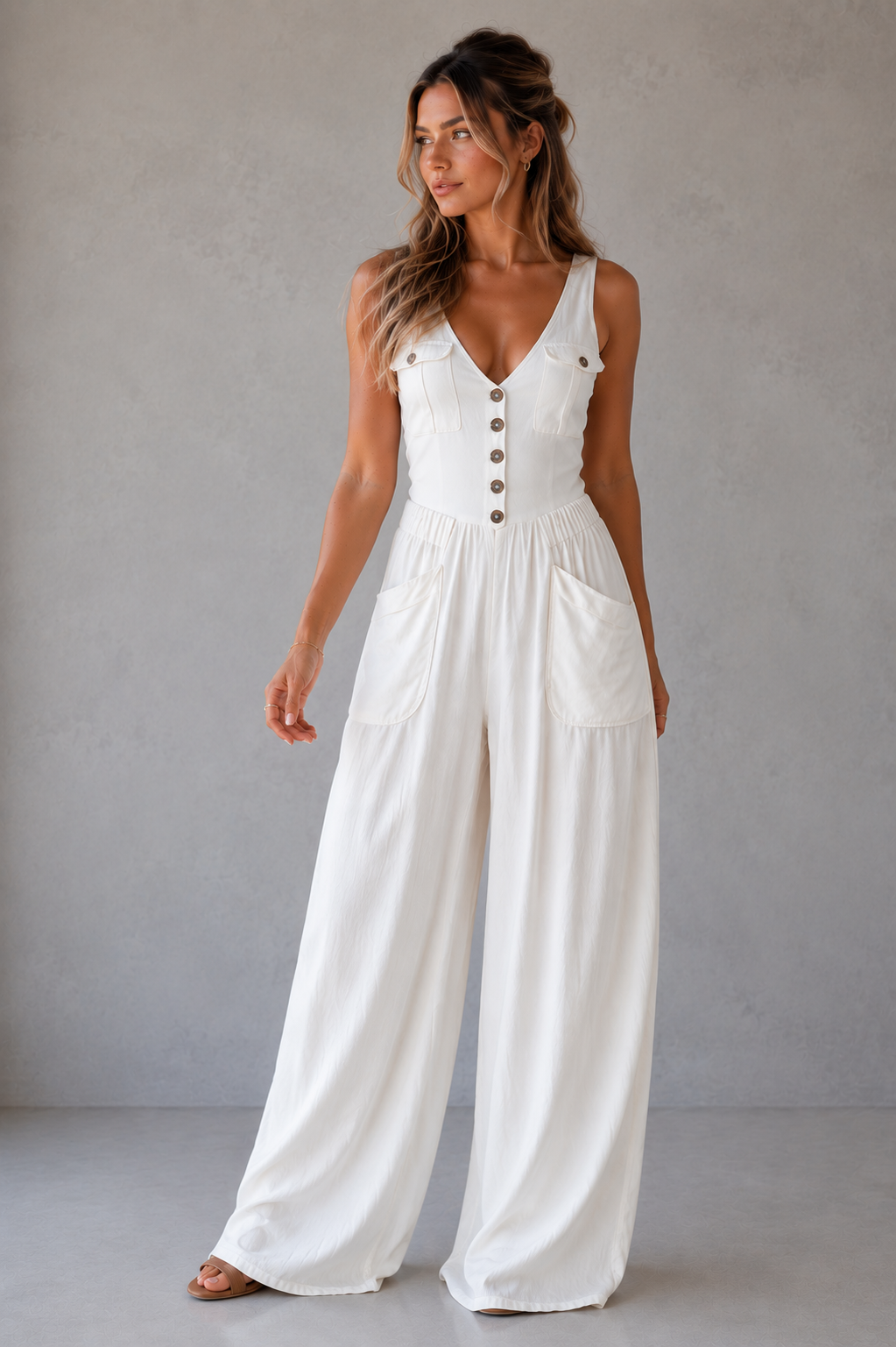 Cordelia | Wide Leg Casual Jumpsuit With Pockets