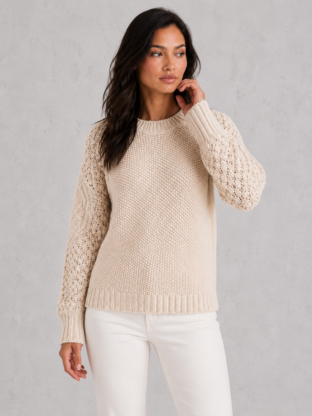 Delia | Oversized Chunky Cable Knit Long Cardigan Jumper Sweater — White