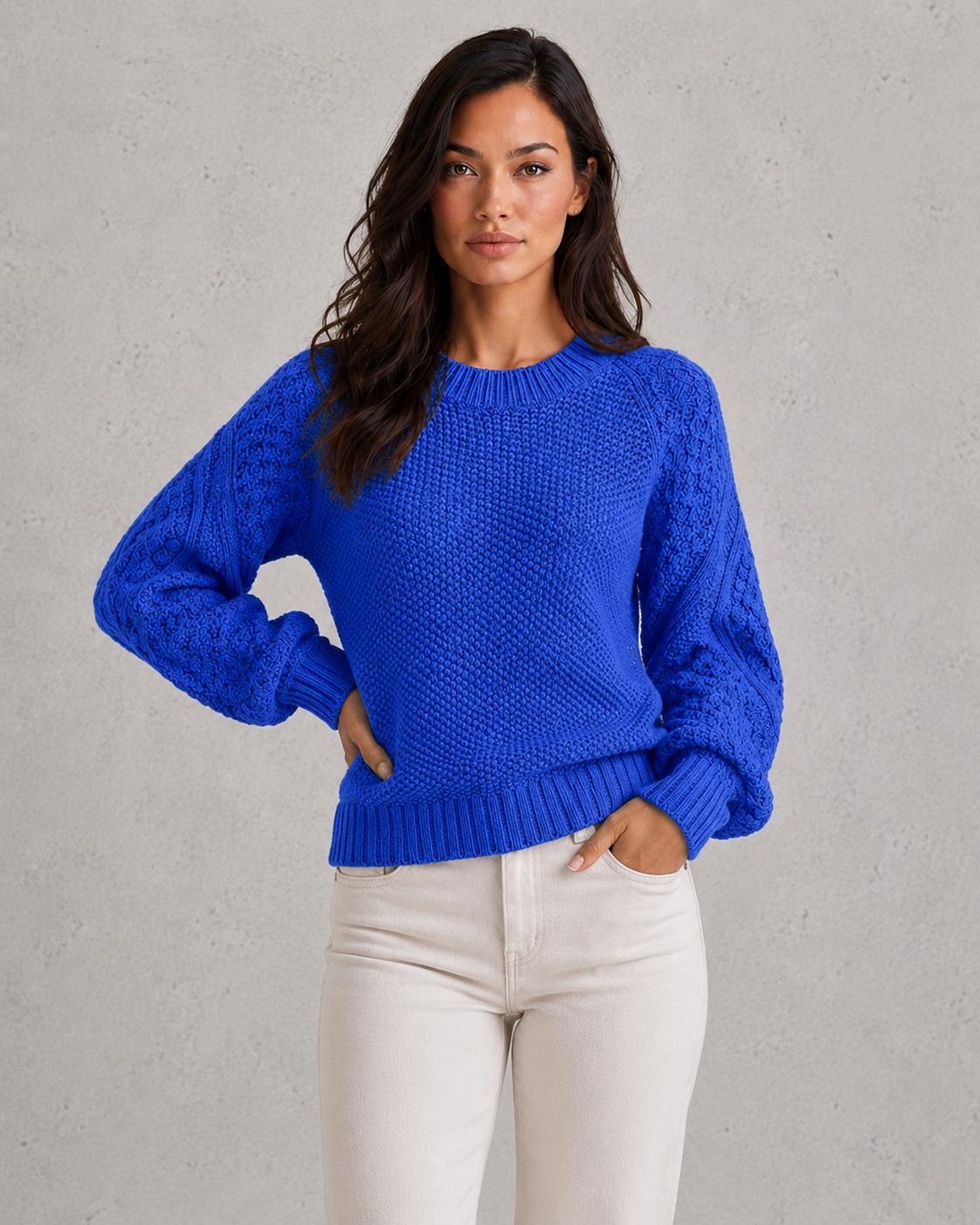 Delia | Oversized Chunky Cable Knit Long Cardigan Jumper Sweater — Blue