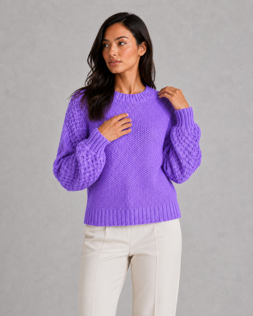 Delia | Oversized Chunky Cable Knit Long Cardigan Jumper Sweater — Purple