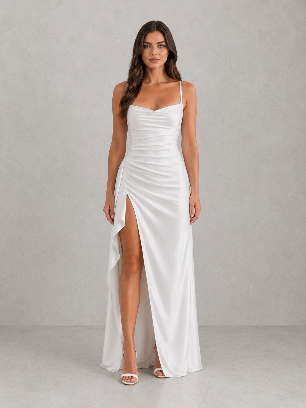 Ninon | Plus Size Evening Dresses Draped Satin Maxi Gown